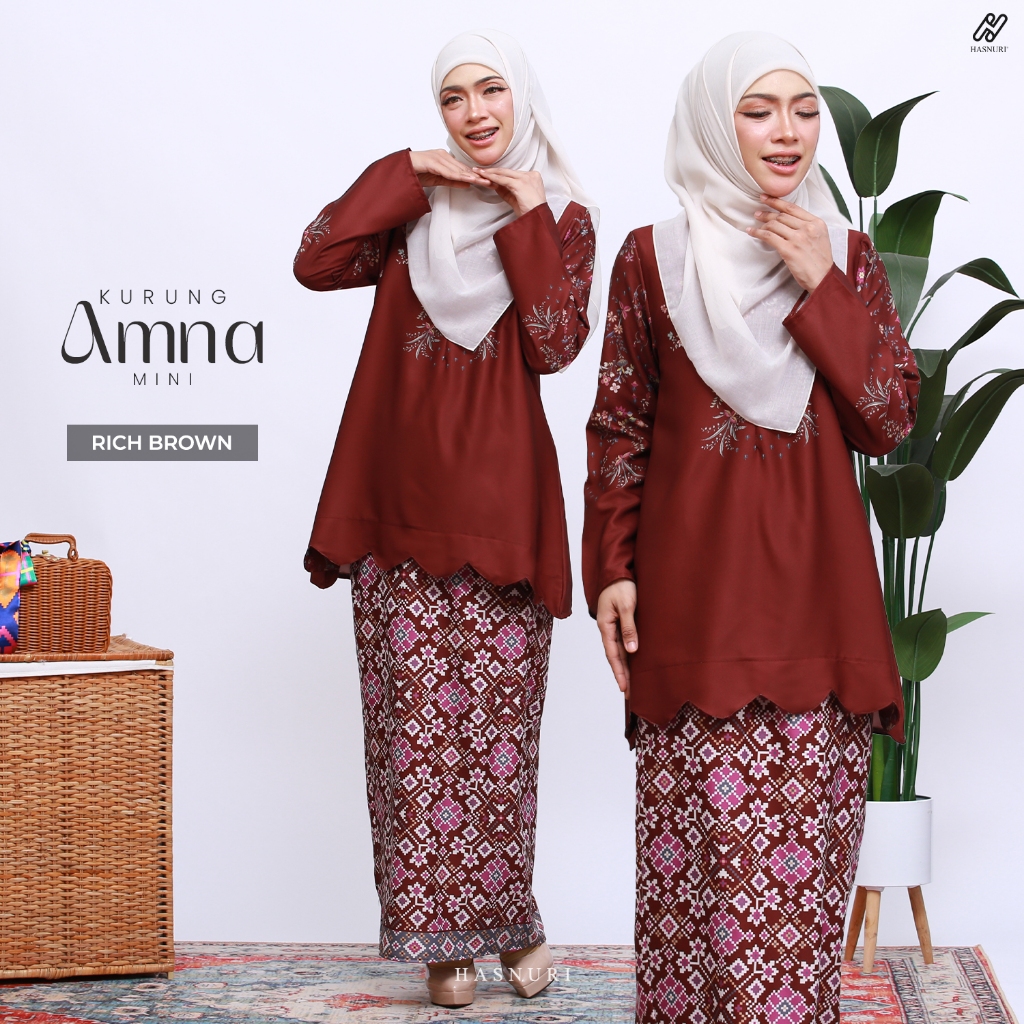 HASNURI Kurung Amna Mini | Baju Kurung Mini Moden Muslimah Dobby Line Printed