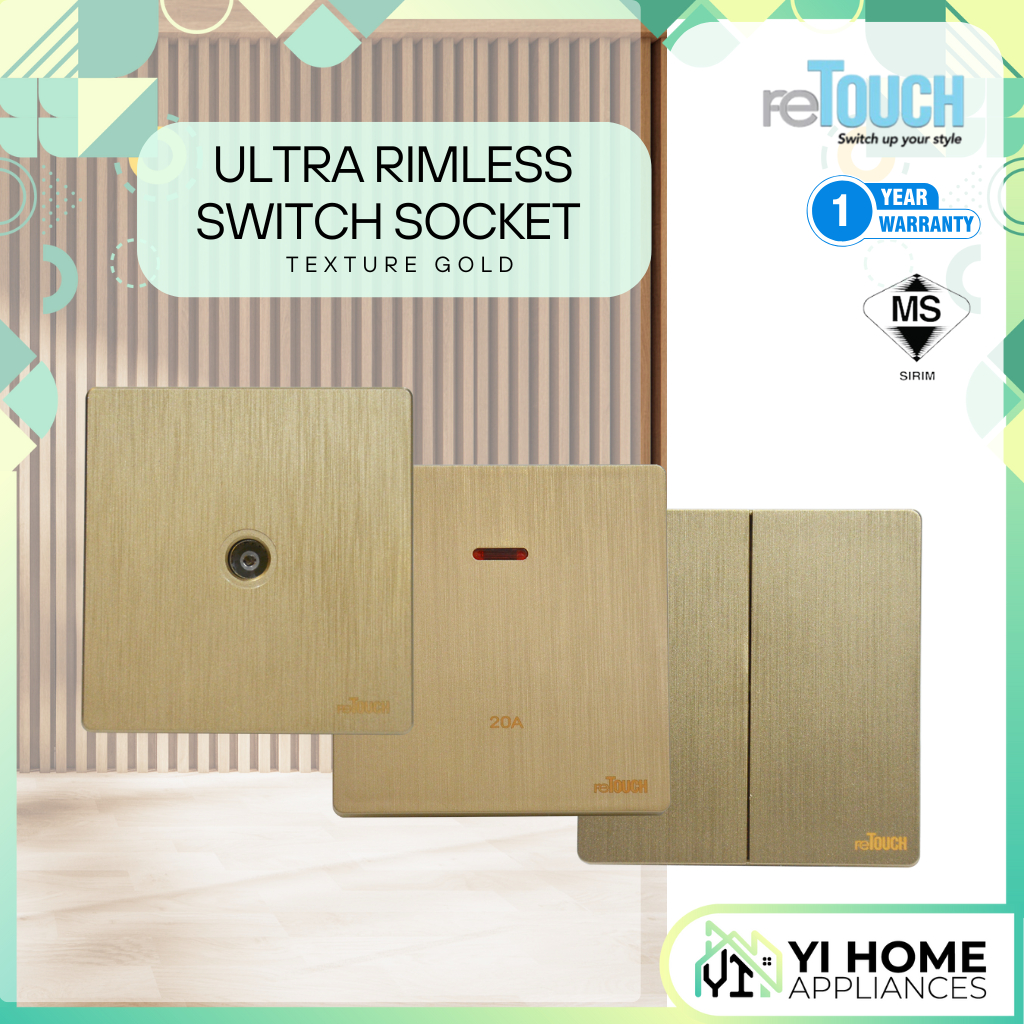 [GOLD] reTouch Ultra Rimless Switch 1/2/3/4 Gang 1/2Way Wall Switch 13A ...