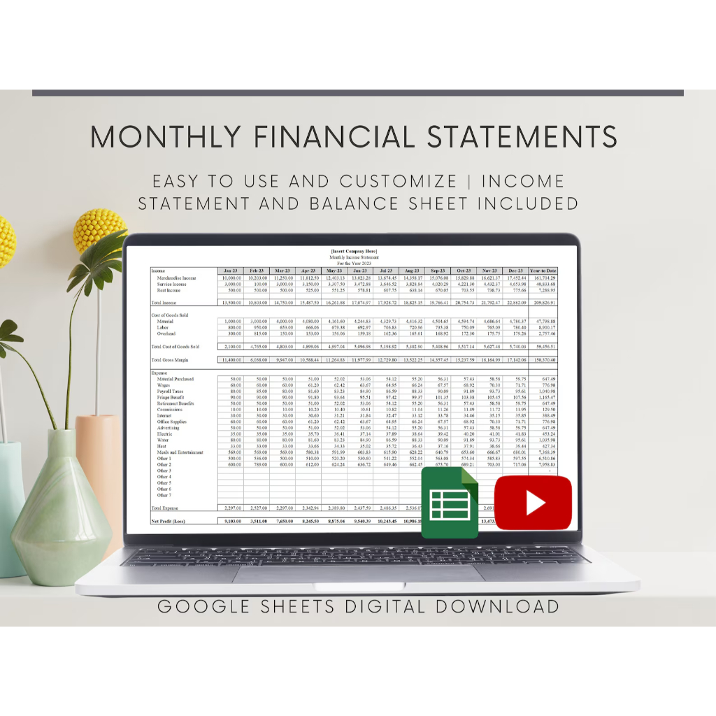 Monthly Income Statement Balance Sheet Google Sheets Spreadsheet ...