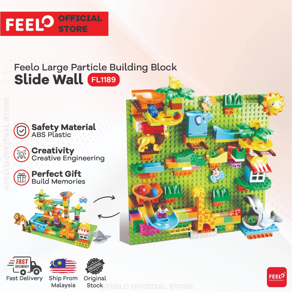 Feelo FL1189 212Pcs Slide Blocks Wall Mainan Building Blocks 2-in-1 ...