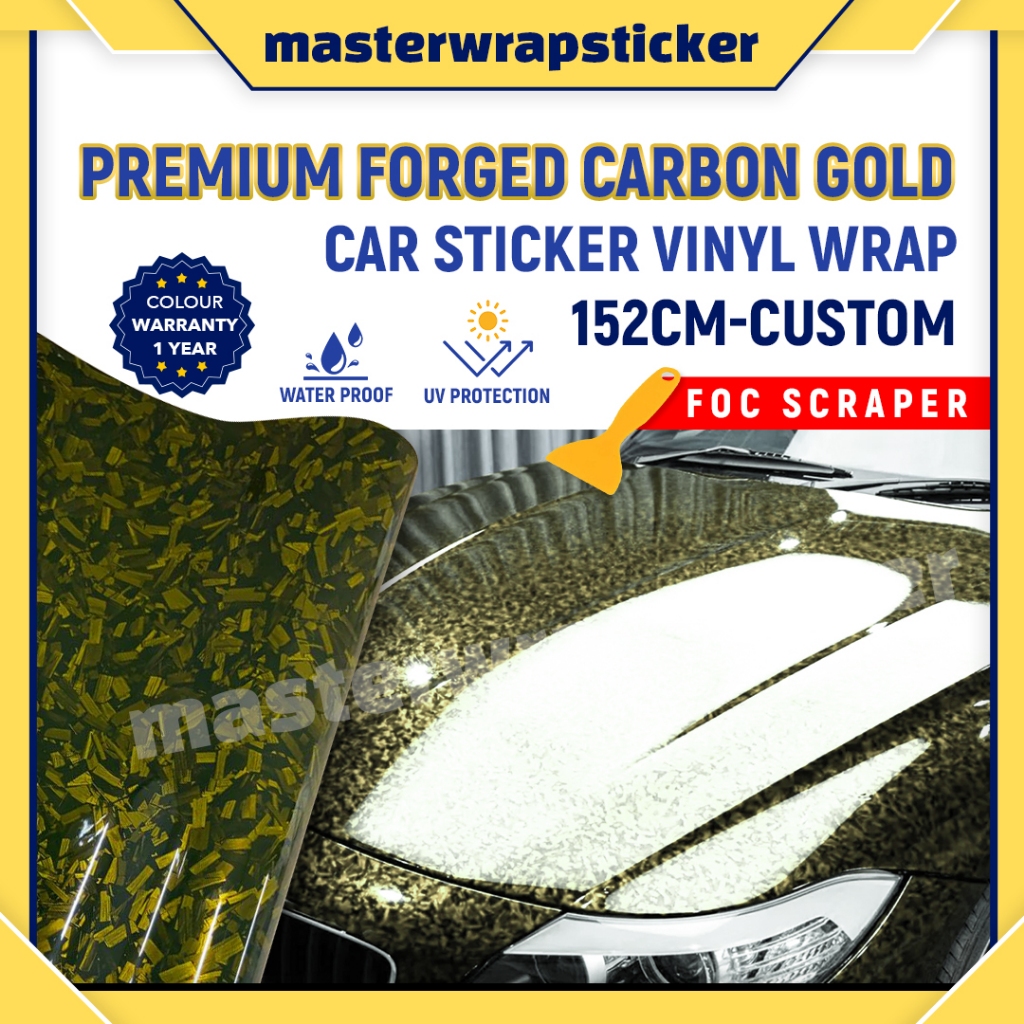 HD FORGED CARBON FIBER GOLD STICKER(152CM-60CM)Car Sticker Kilat ...