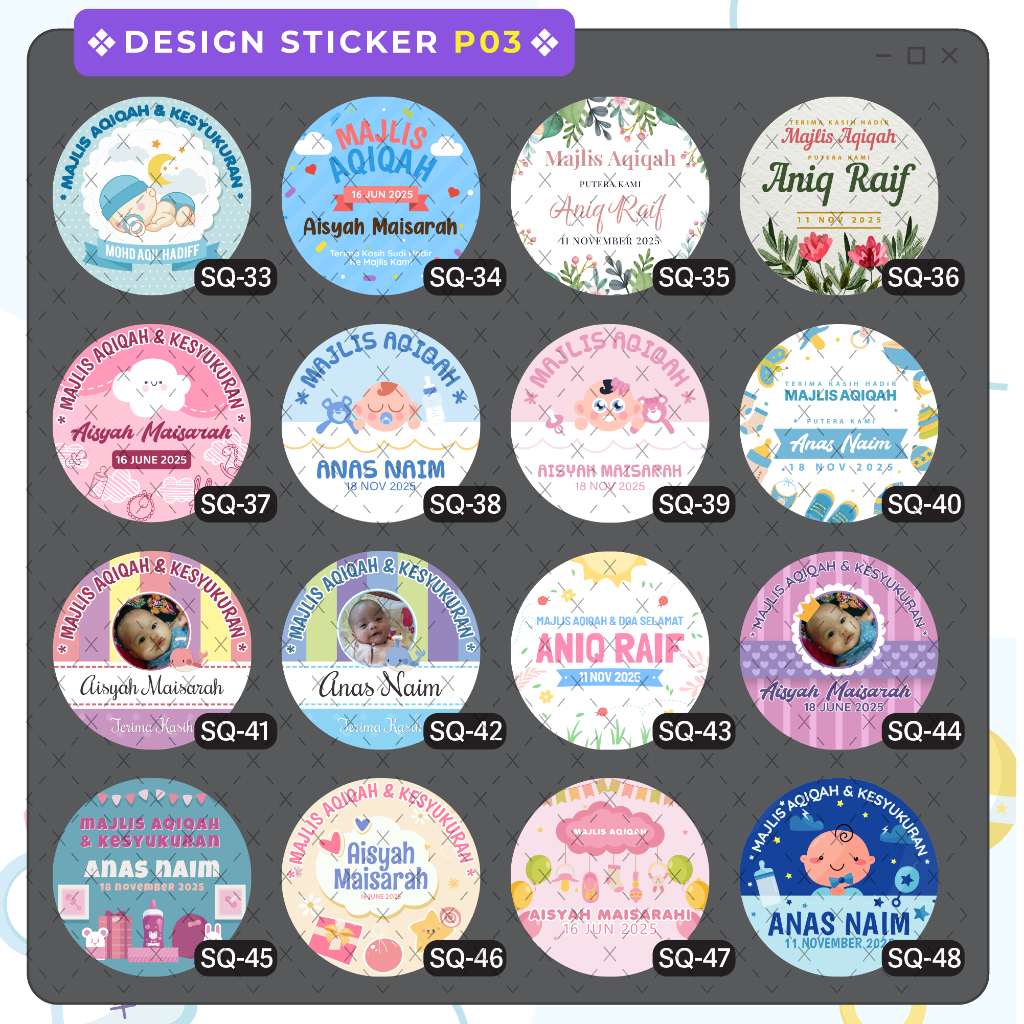 CUSTOM LABEL STICKER MAJLIS AQIQAH | AKIKKAH | BABY SHOWER | HARI JADI ...