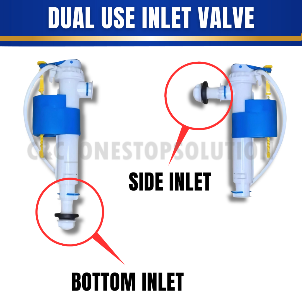 Toilet Water Tank Adjustable Compact Dual Inlet Valve Side Bottom ...