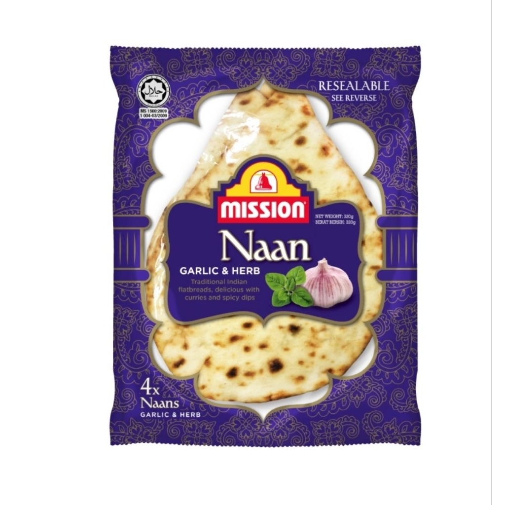 MISSION Halal Roti Naan Garlic & Herbs Flavour 4s 320g | Shopee Malaysia