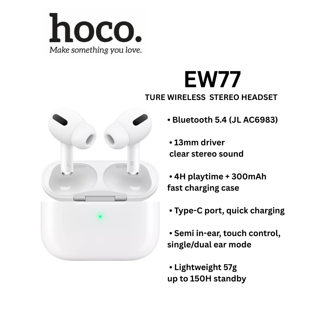 （READYSTOCK）Hoco EW77 TWS Wireless Earbuds | Bluetooth 5.3 | Deep Bass ...