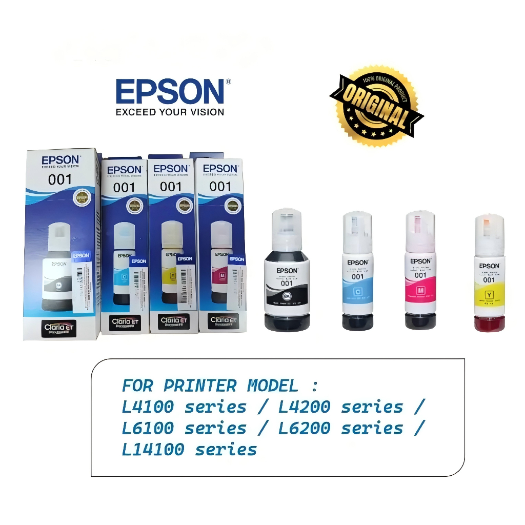 ORIGINAL Epson Ink 001 - L4150 L4160 L6160 L6170 L6190 Black Y100 Y200 ...