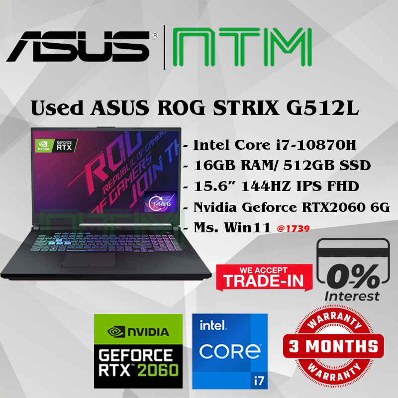 #1739 USED ASUS ROG G512L Gaming Laptop i7-10870H 16GB 512GB SSD Nvidia ...