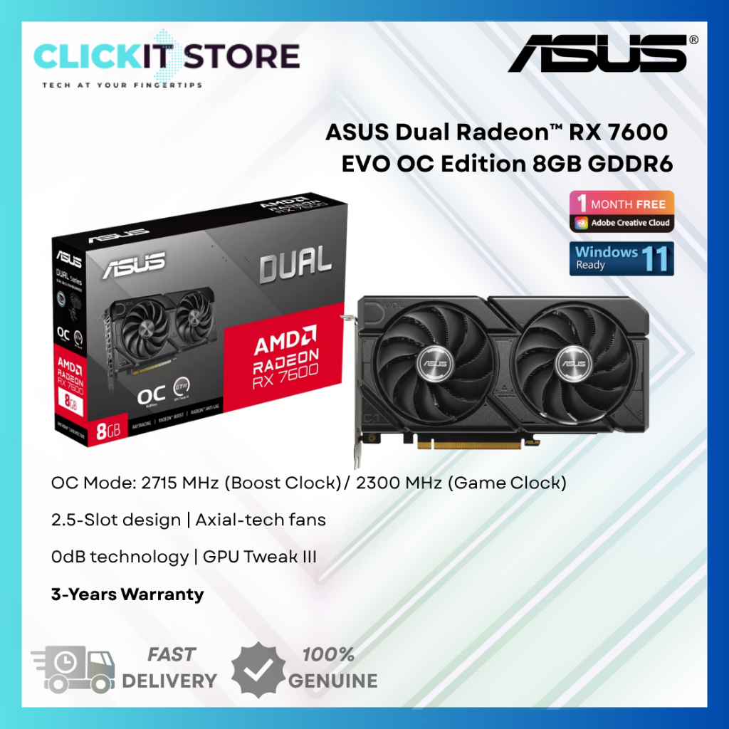 ASUS Dual Radeon™ RX 7600 EVO OC Edition 8GB GDDR6 Graphics Card | DUAL ...