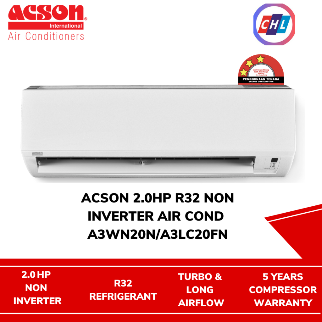 ACSON WALL AIR CONDITIONING R32 NON-INVERTER 2.0HP A3WM20S/A3LC20C / 2 ...