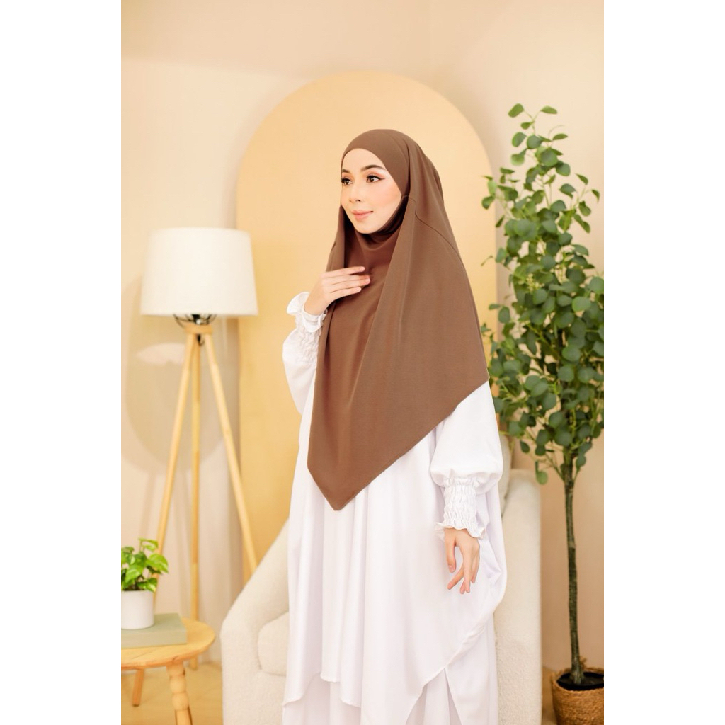 QAINISA Tudung Sarung HASYA berdagu khimar umrah ironless tudung labuh bidang 45 50 60 purdah MOSSCREPE