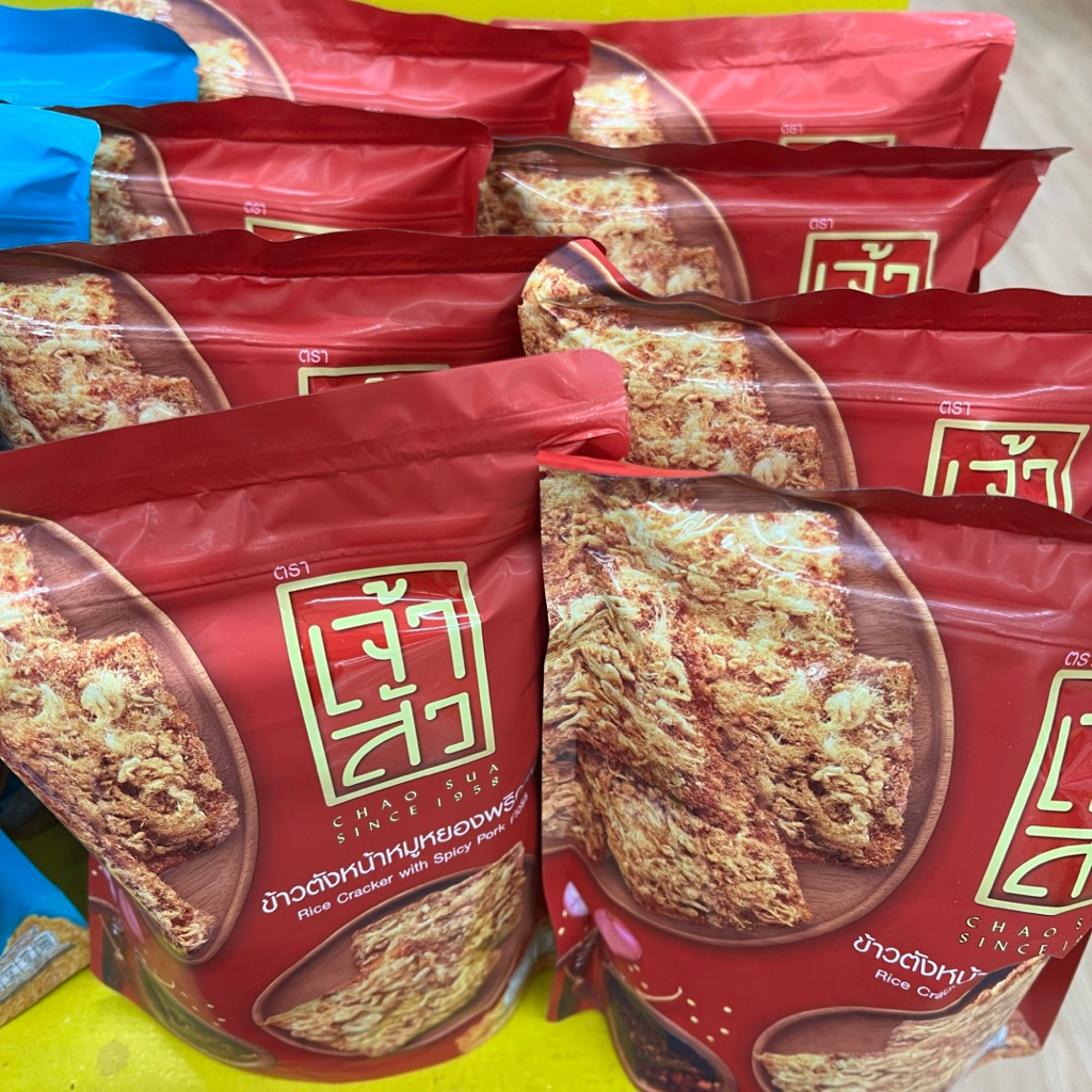 Jao Sua Big Pack 80g Rice Crackers - Spicy Dried Pork Flavor Shredded Pork Sweet - Thai Snack-1126004