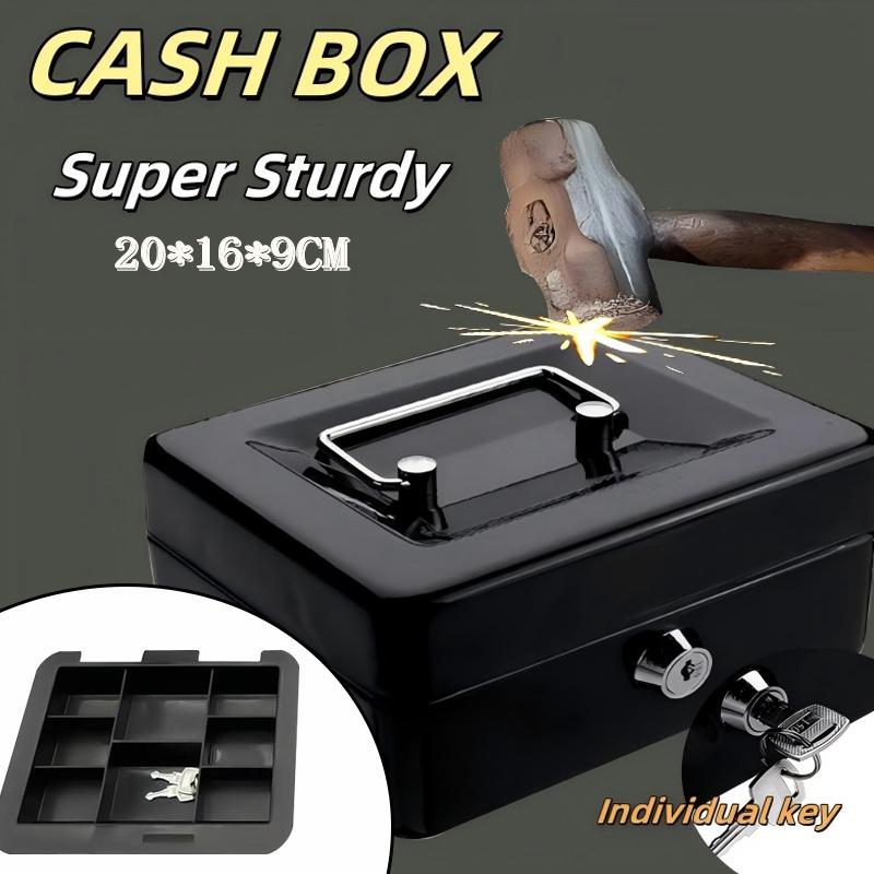 Metal Petty Cash Box Handle Tray Safe Money Coins Bill Key Security ...