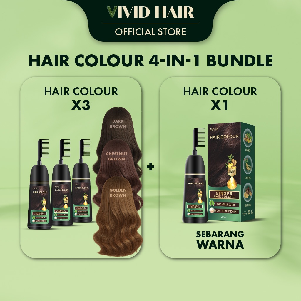 【HAIR COLOUR 4-IN-1 BUNDLE】400ml Ginger Warna Rambut Tutup Uban Hair ...
