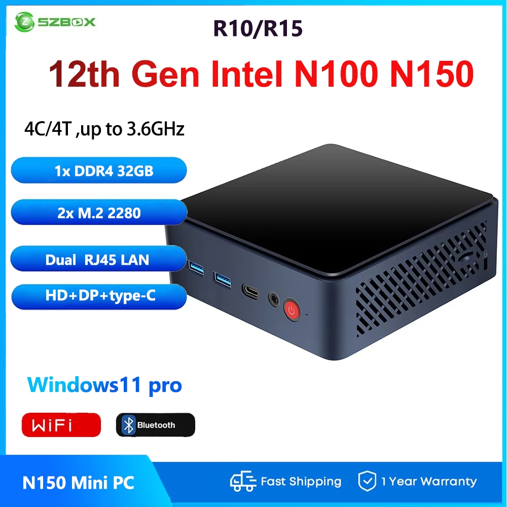 12th Gen Mini PC Intel N100 N150 16GB 512GB SSD Windows 11 Pro Dual LAN ...