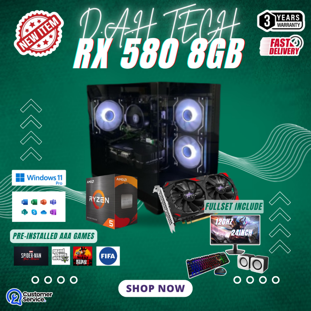 🔥GAMING PC RX580 RYZEN NEW | PC ONLY | FULLSET 🔥 | Shopee Malaysia
