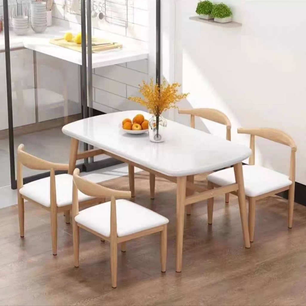 120CM/140CM Wood Dining Table Set Rectangular Modern Meja Makan