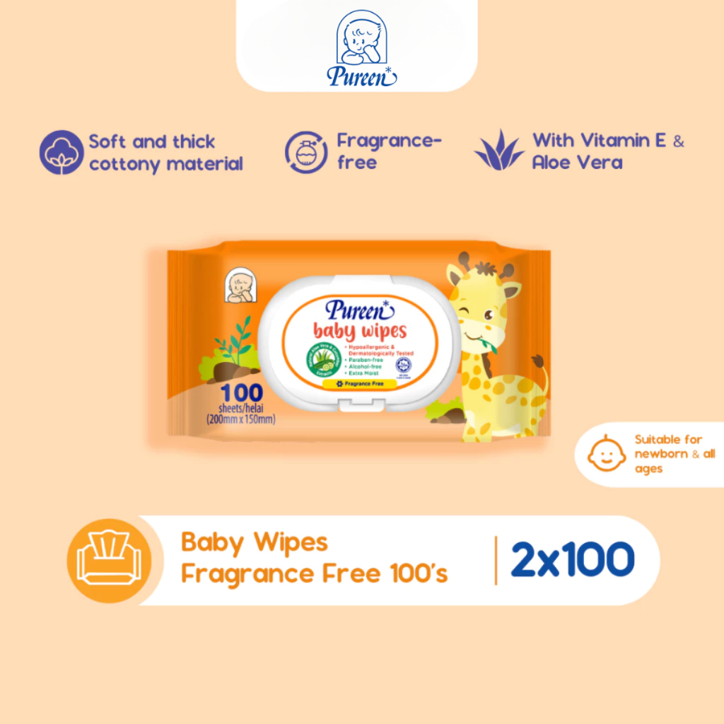 PUREEN BABY WIPES FRAGRANCE FREE 100S × 2 | Shopee Malaysia
