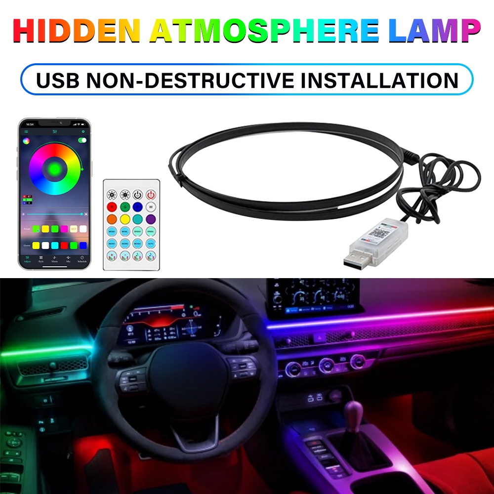 Universal Fit Car Ambient Lights RGB LED Music Sync App Remote Control ...