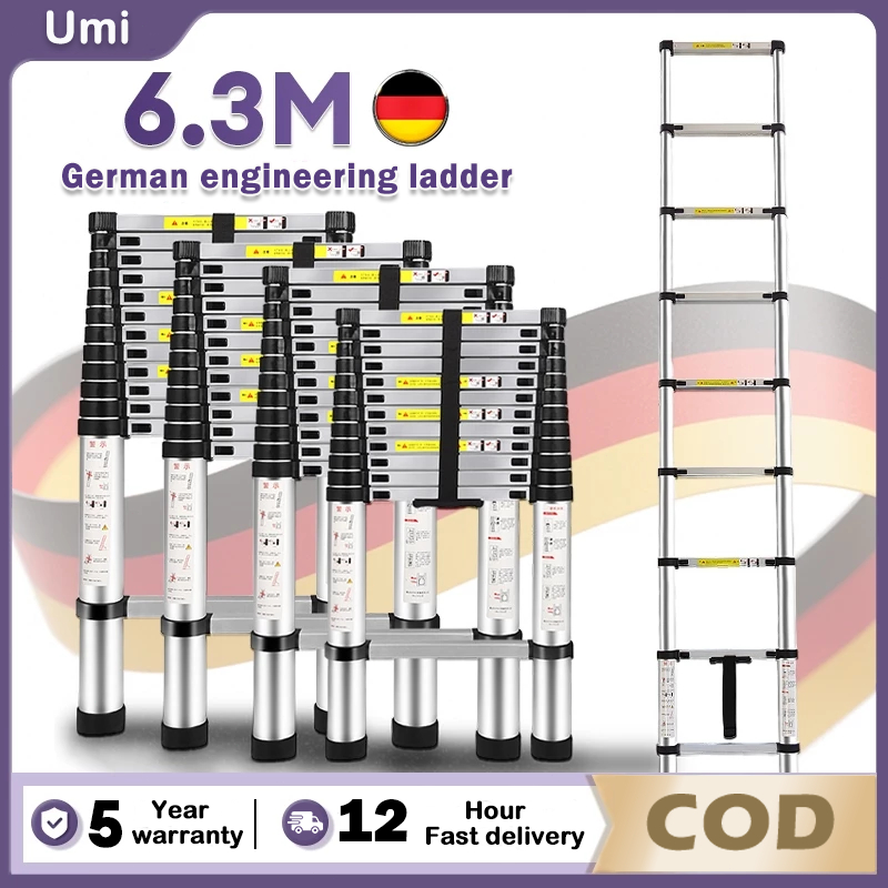 Portable Aluminum Telescopic Ladder One/Double Sided Folding 2.1/3.9/5 ...