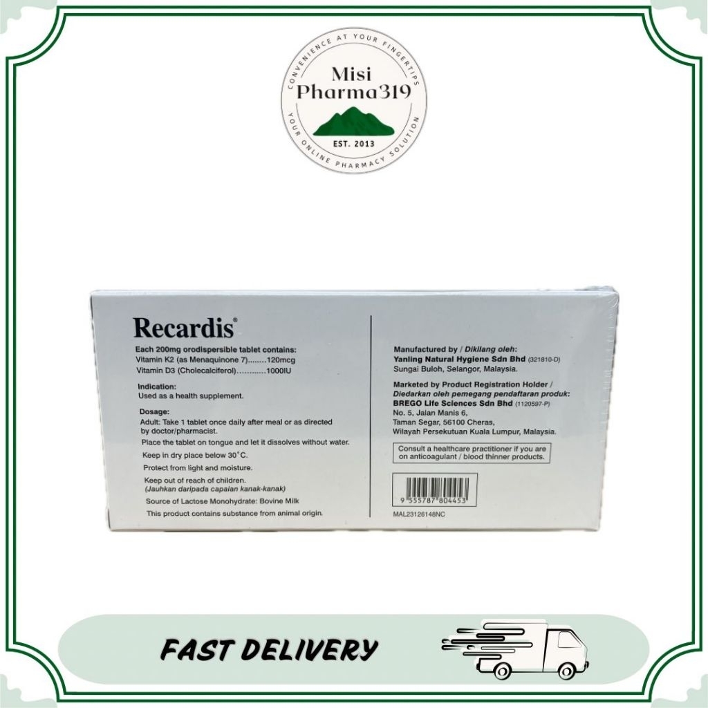 RECARDIS VITAMIN D3 1000IU AND VITAMIN K2 120MCG | Shopee Malaysia