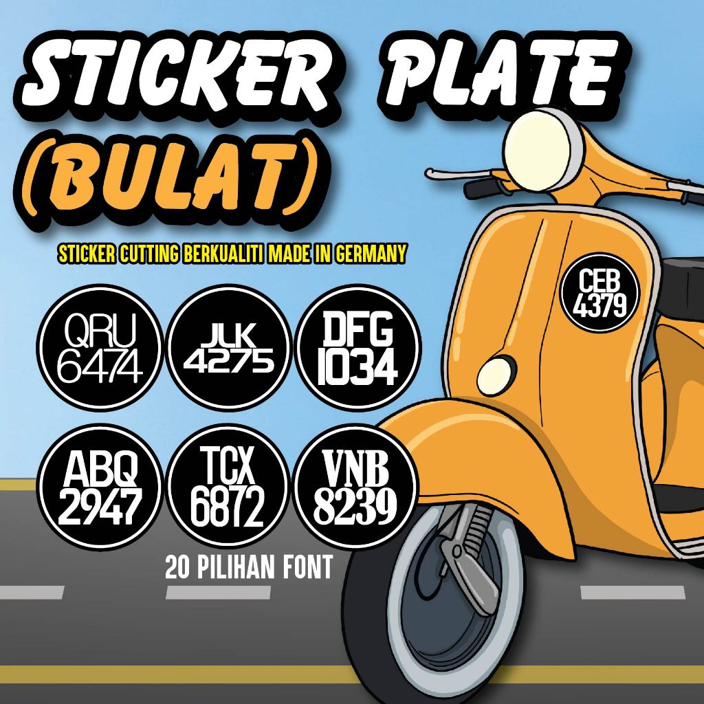 Number Plate Bulat Motorcycle Sticker (Custom Design) Sticker Depan ...