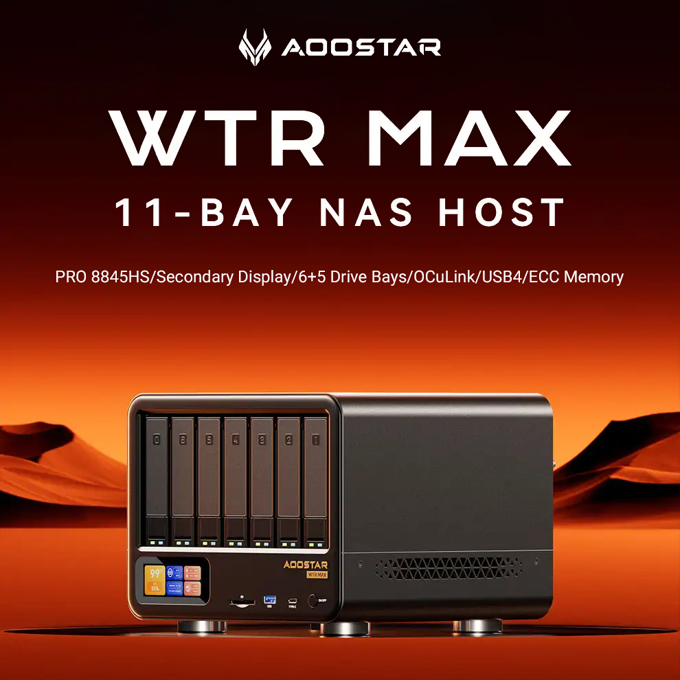 AOOSTAR WTR MAX Mini PC AMD R7 PRO 8845HS 11 Bays DDR5 SSD*5 6*SATA ...