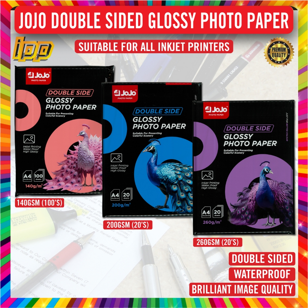 JOJO Double Side Inkjet Glossy Photo Paper A4 Size 140gsm / 200gsm ...