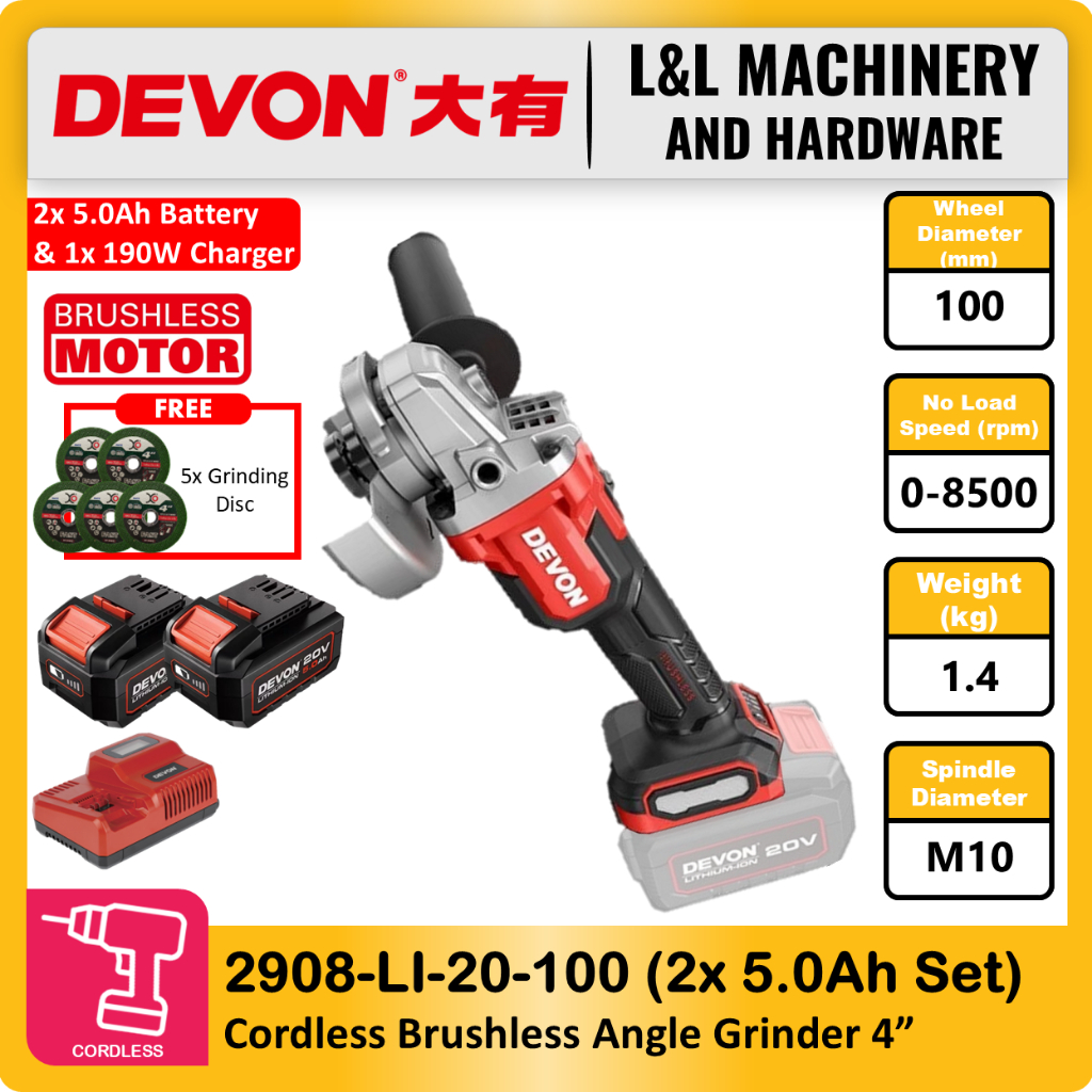 DEVON 2908-Li-20-100 20V Brushless Cordless Angle Grinder 4