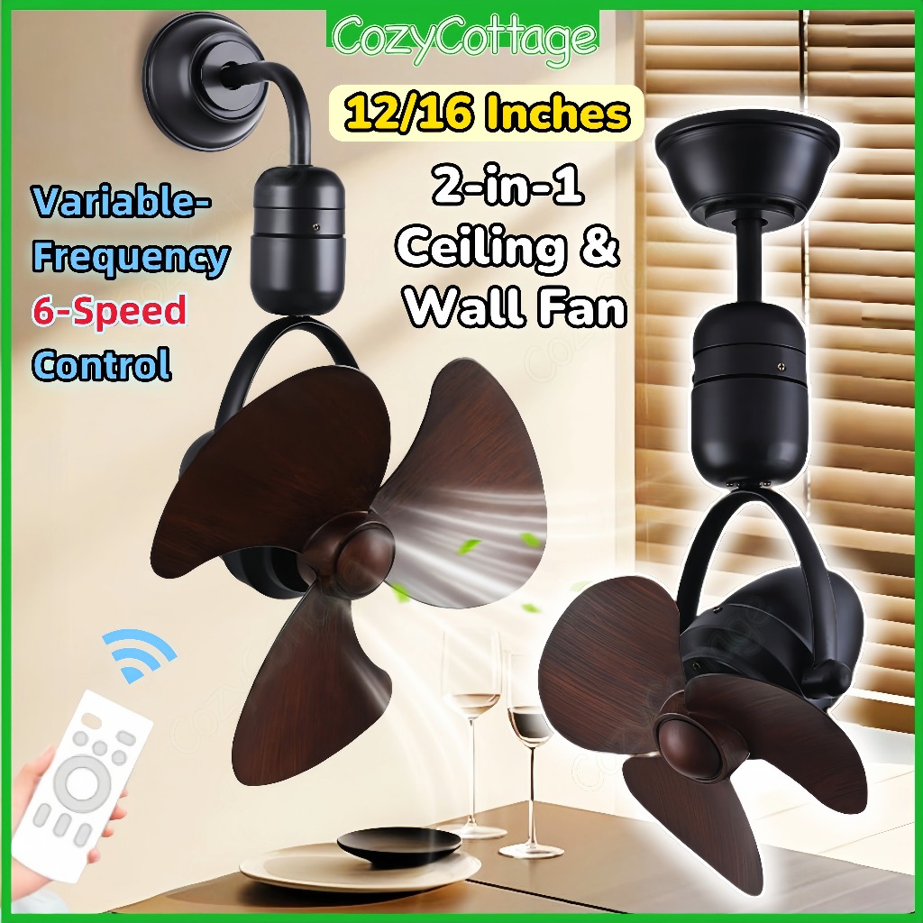 【COD】12/16 inch DC Corner Remote Control 6-speed Ceiling&Wall Fan 2-in ...