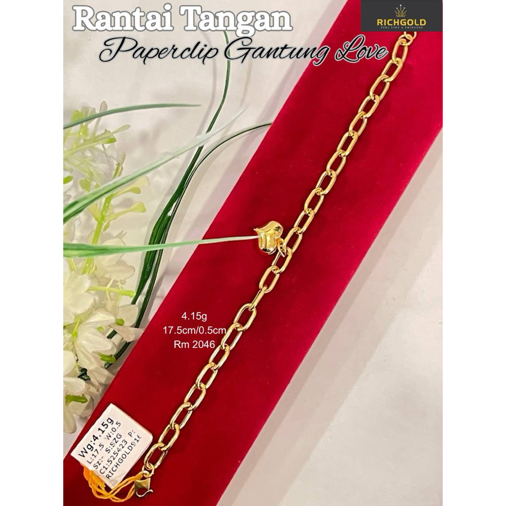 RICHGOLD Rantai Tangan Paperclip emas 916 / Paperclip Bracelet 22k ...
