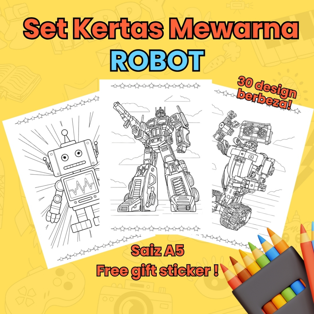 ROBOT Coloring Pages A5 – 30 Helai Set Kertas Mewarna Kanak-Kanak ...