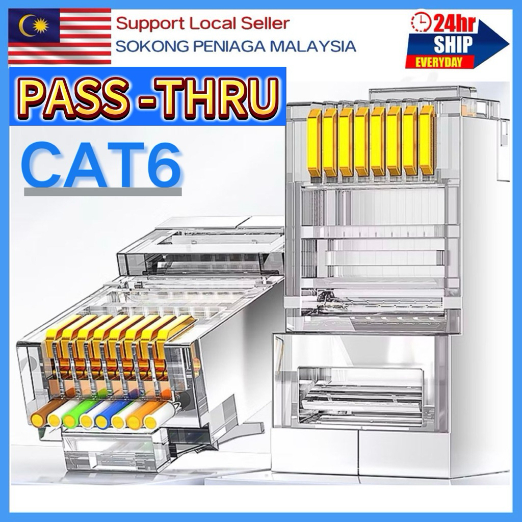 10/30/50/100PCS Pass-Thru CAT6 RJ45 Modular Plug 8P8C Gold-Plated UTP ...