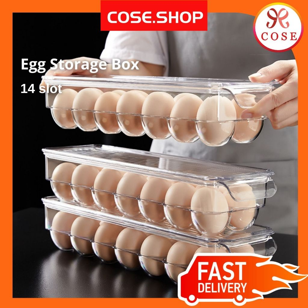 COSE 14 Slot Egg Storage Box Egg Container Stackable Egg Tray Holder ...