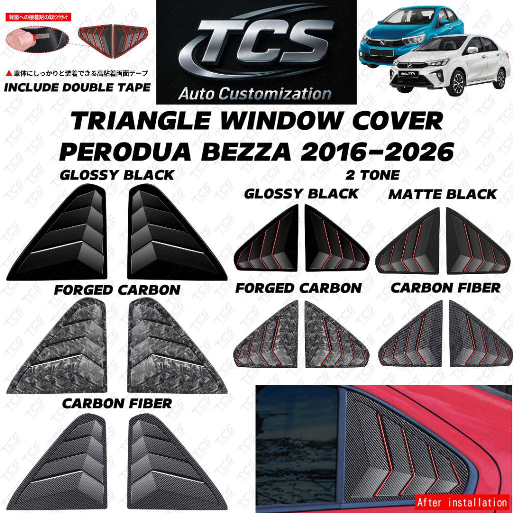 TCS PERODUA BEZZA 2016-2026 CAR TRIANGLE WINDOW COVER MUSTANG DESIGN ...