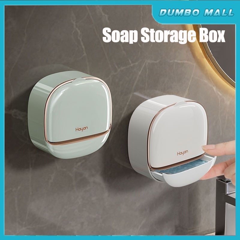 Soap Box Wall-Mounted Soap Storage Case with Lid Bathroom Soap Drain ...