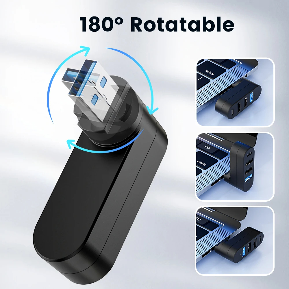 Rotatable USB 3.0 HUB Type C Splitter 4 Ports Multiple Expander For ...