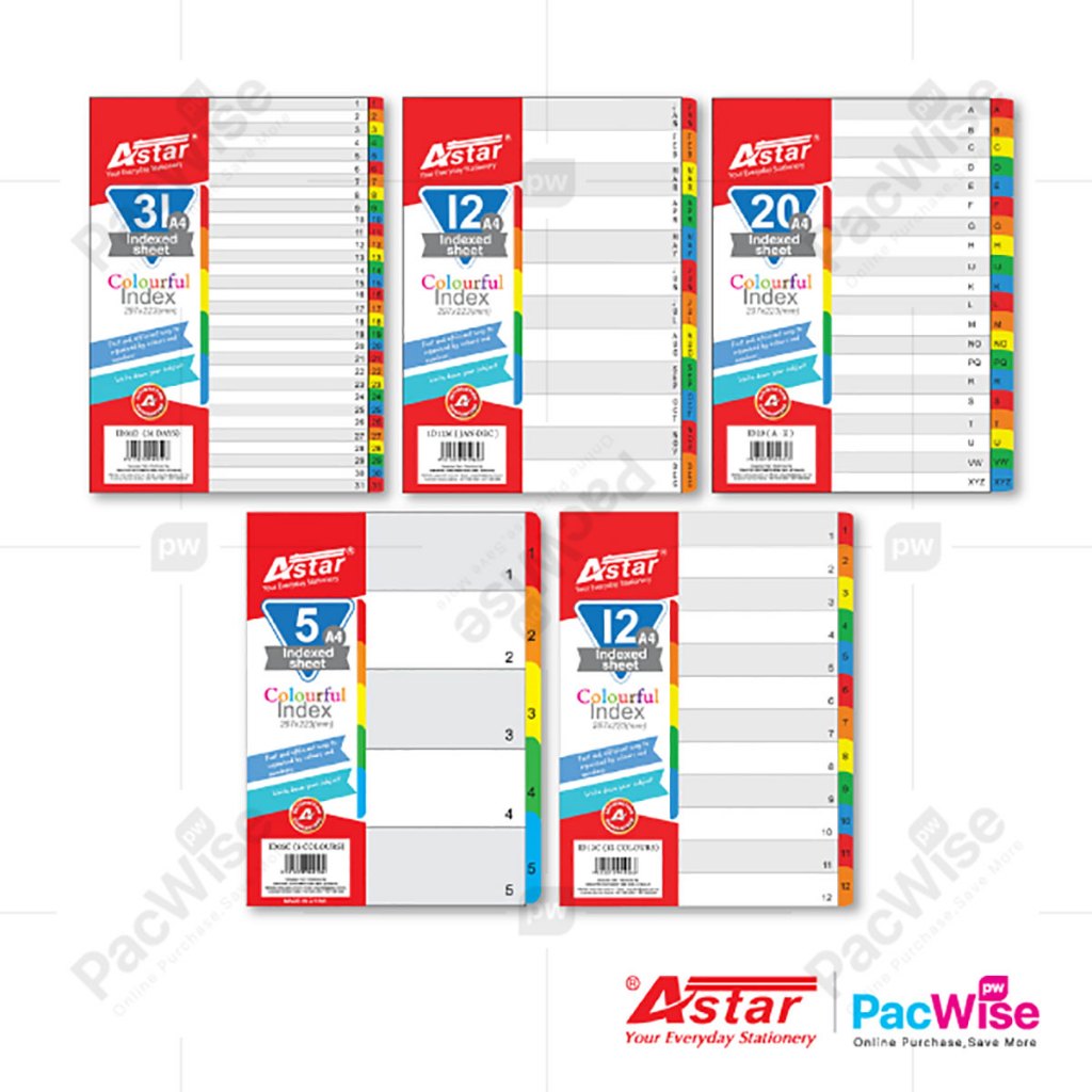 A4 Index Divider Astar / Pembahagi Fail Indeks/12 Warna/Monthly Jan–Dis ...
