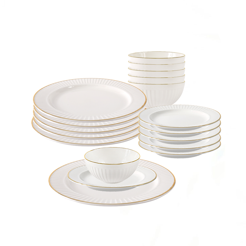 Qualitier Premium Fine Porcelain Gold Rim Dinnerware Set (18 Pcs ...