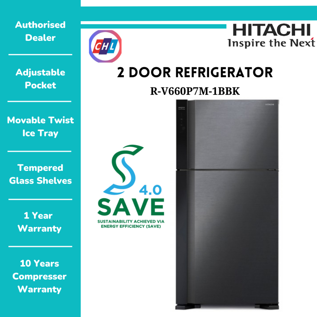 (SAVE 4.0) HITACHI 2 DOOR REFRIGERATOR R-V660P7M-1BBK (READY STOCK ...