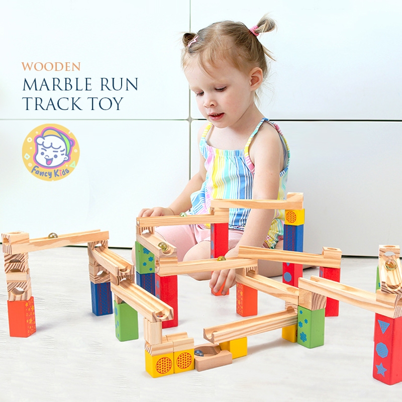 52Pcs Wooden Marble Run Track Toy Set/Kids Building Block Toy Set ...