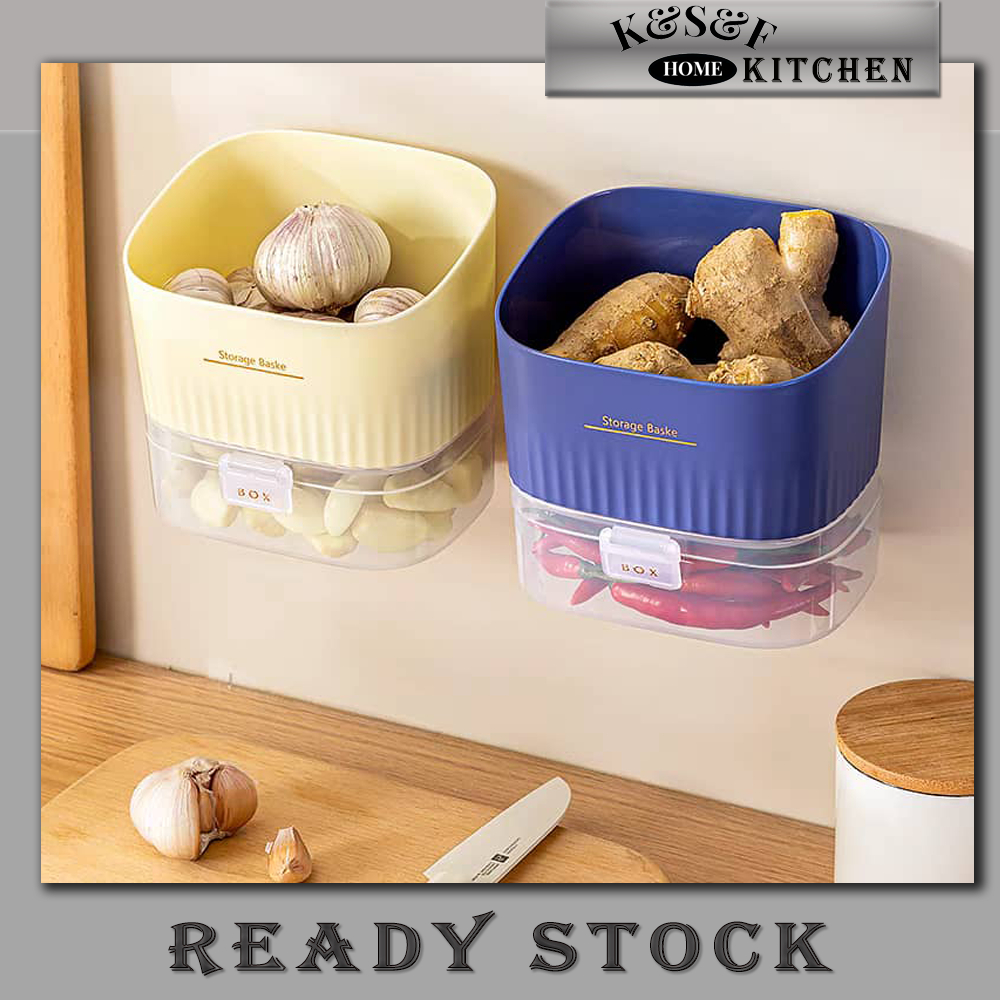 Wall Mounted Kitchen Storage Box Onion Ginger Garlic Basket Double ...