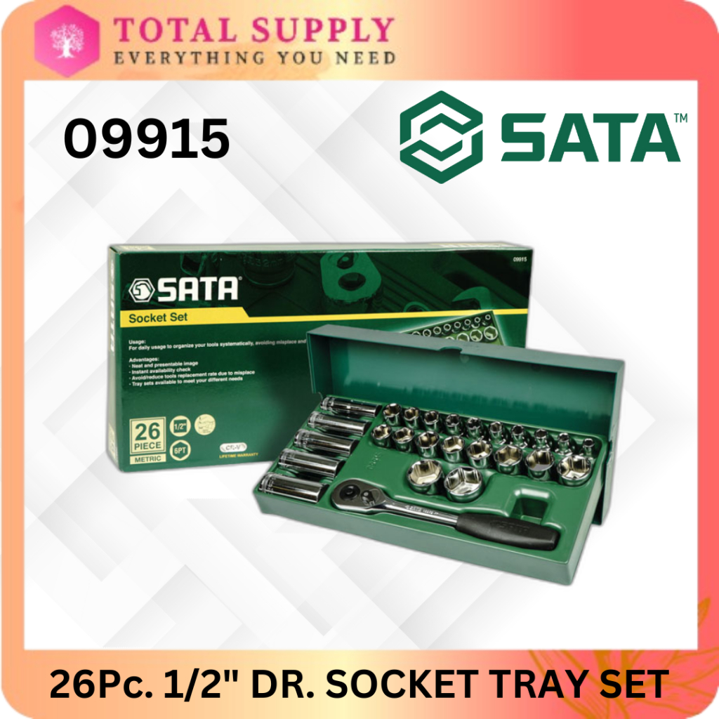 SATA 09915 26PCS 1/2'' DRIVE 6 POINT METRIC SOCKET TRAY SET | DR.SOCKET ...