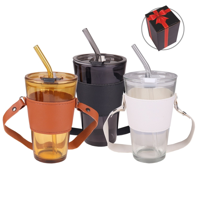 M 4482 Glass (Mug & Straw) + Plastic (Lid) Glass Mug with Ribbon Box ...