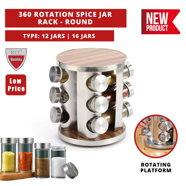 360 Rotation Spice Jar Rack – Round | Shopee Malaysia
