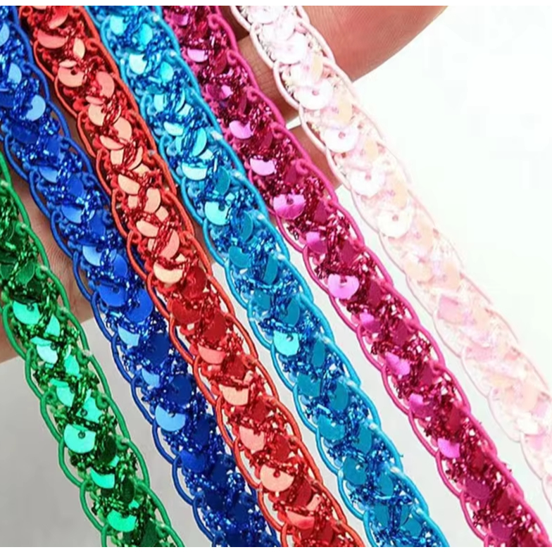 1yard 12mm Sequined Lace Ribbons Gold Braided Band Diy Embroidered ...