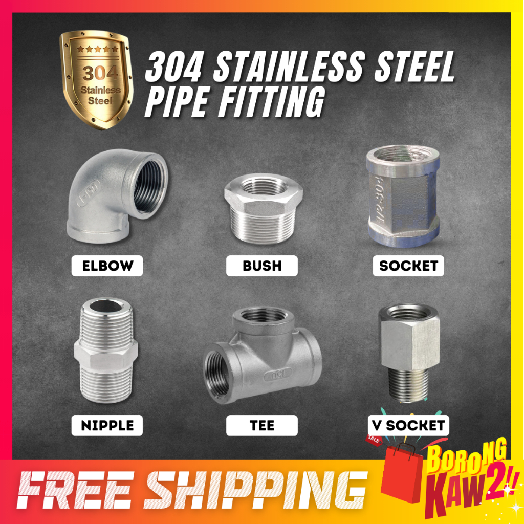 Stainless Steel Pipe Water Pipe 304 1/2 Inchi Socket Bush TEE NIPPLE ...