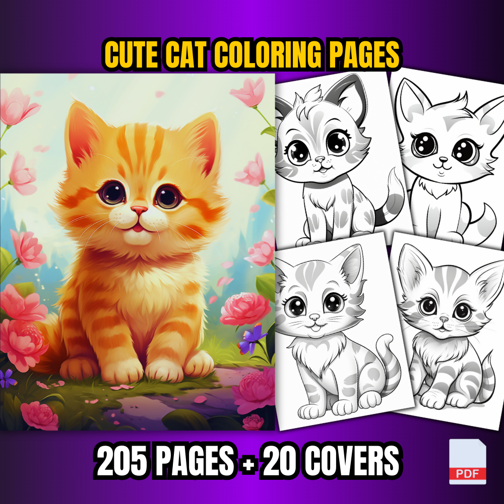 [PDF] CUTE CAT COLORING PAGES FOR KIDS (205 PAGES + 20 COVERS) | Shopee ...