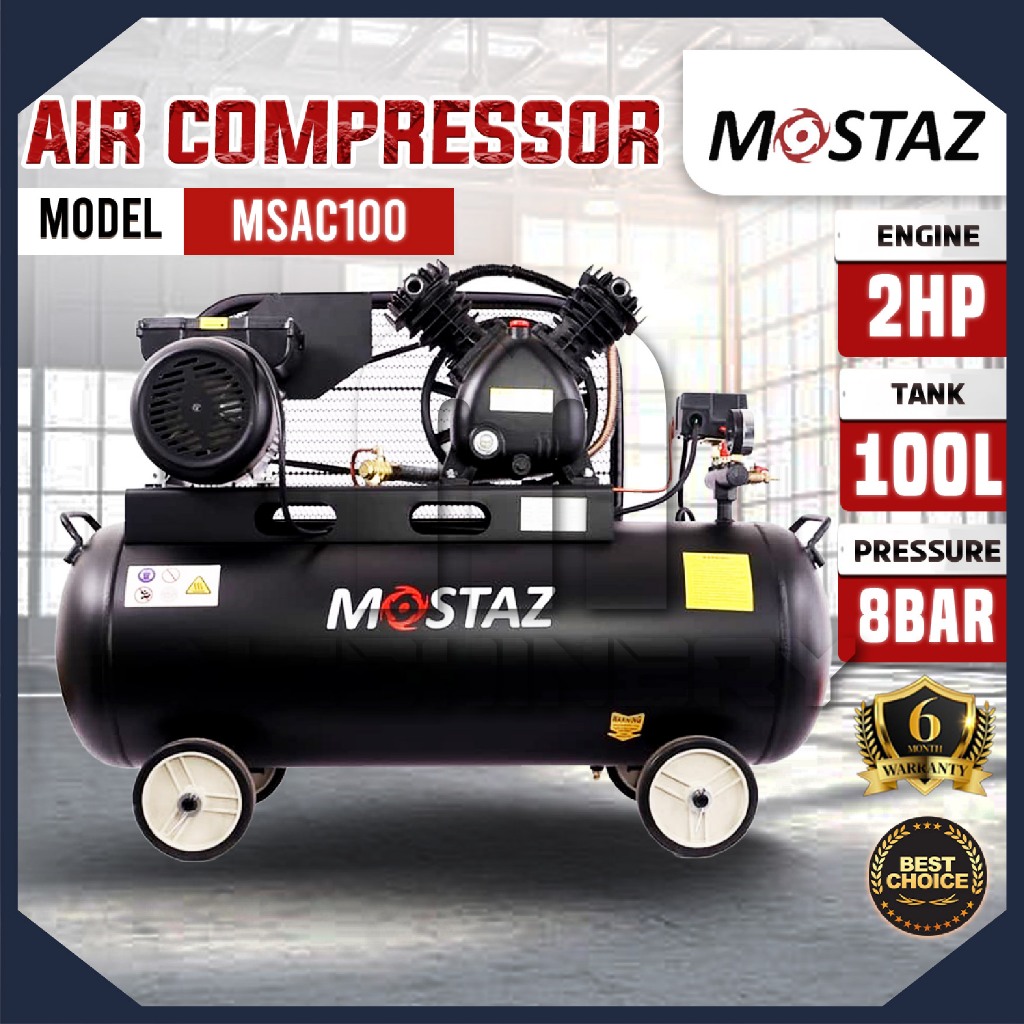 M.Machinery Mostaz 100 Litre Belt Drive Air Compressor 2HP Electric