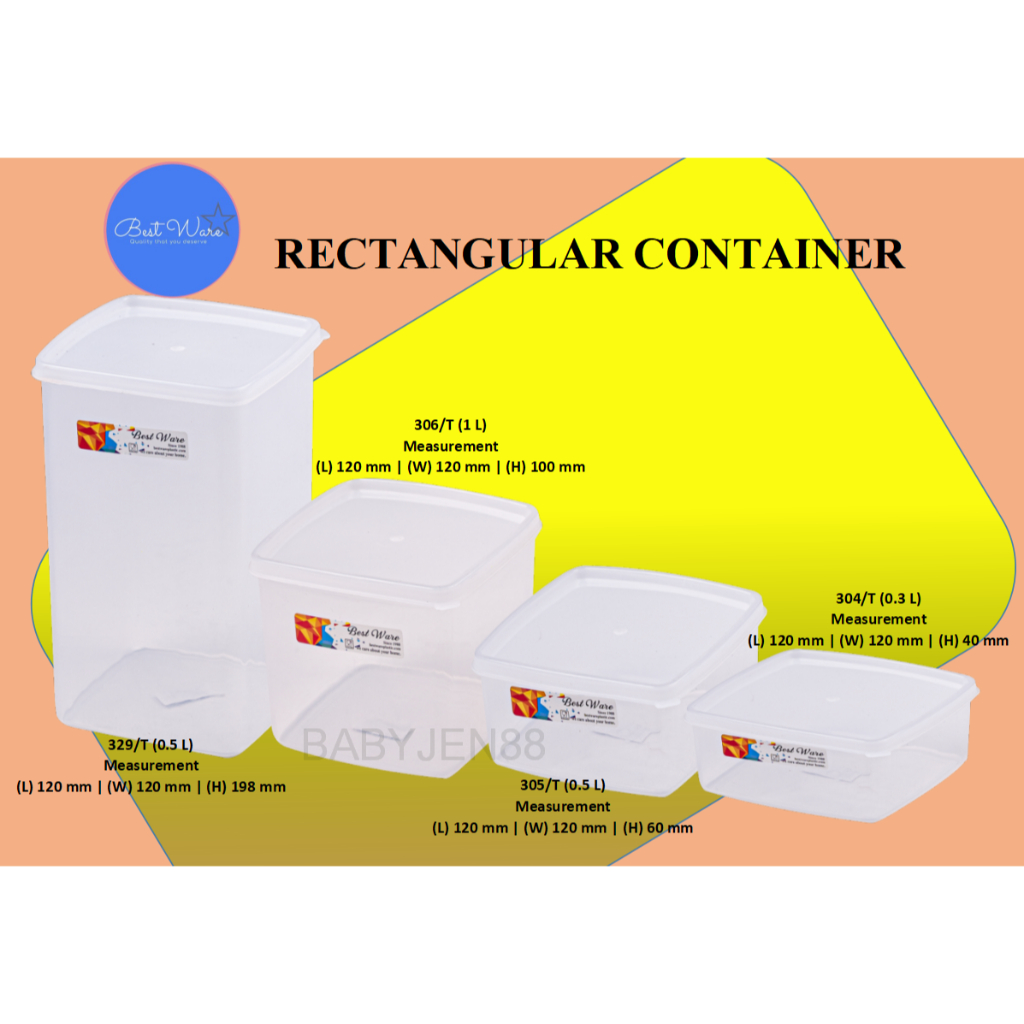 BEST WARE TRANSPARENT RECTANGULAR CONTAINER 304/T 305/T 306/T 329/T ...