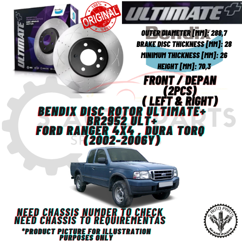 ford RANGER 4X4 , DURA TORQ (2002-2006y) (FRONT 2PCS ) 100% BENDIX DISC ...